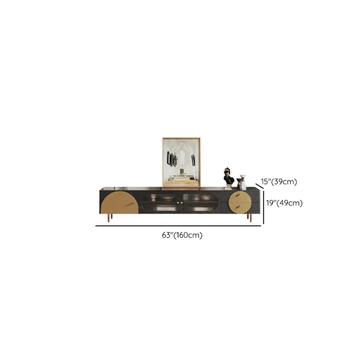 Black Ash Wood Cabinet Drawers Rectangle TV Stand 