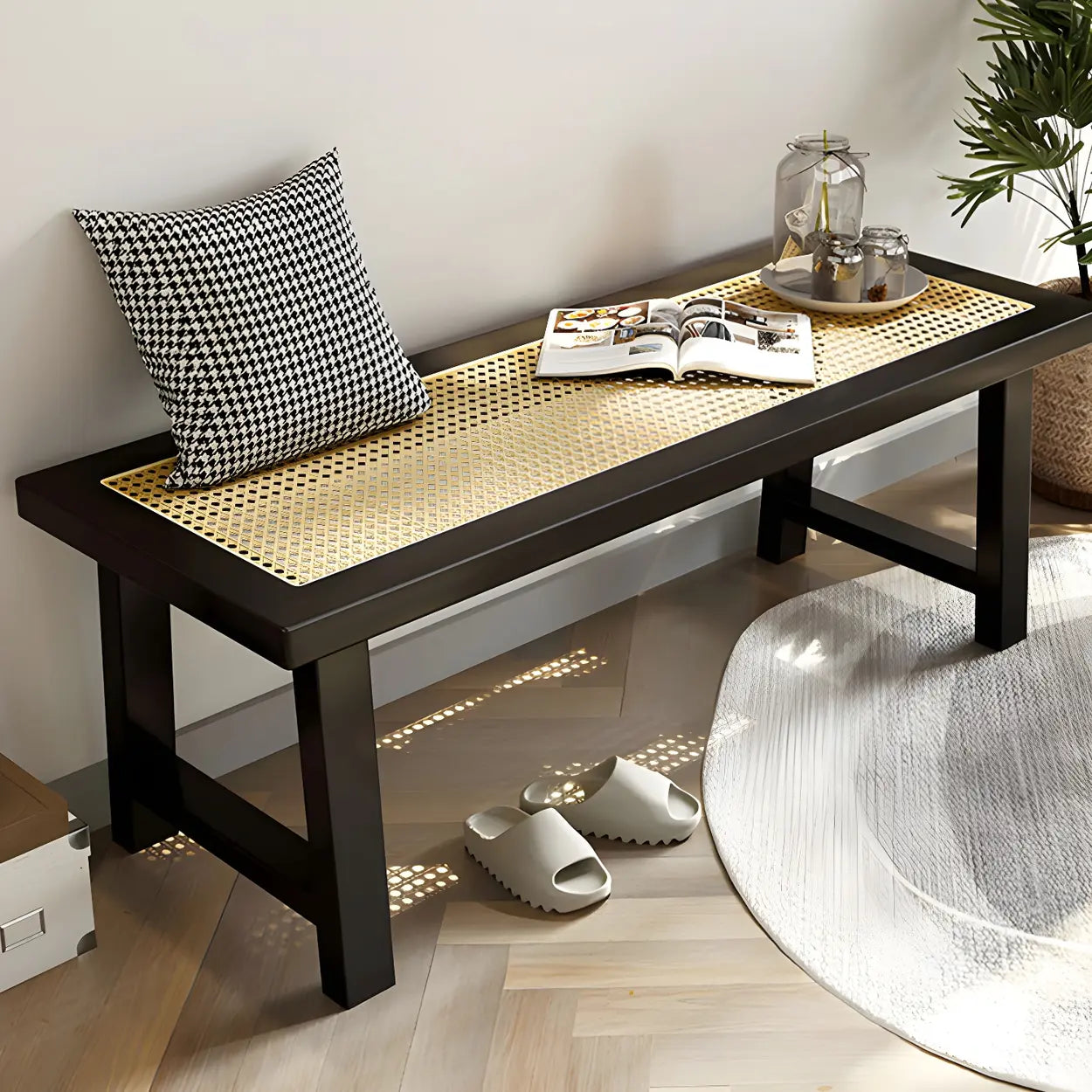 Black Bedroom Bench with Shoe Storage Image - 1