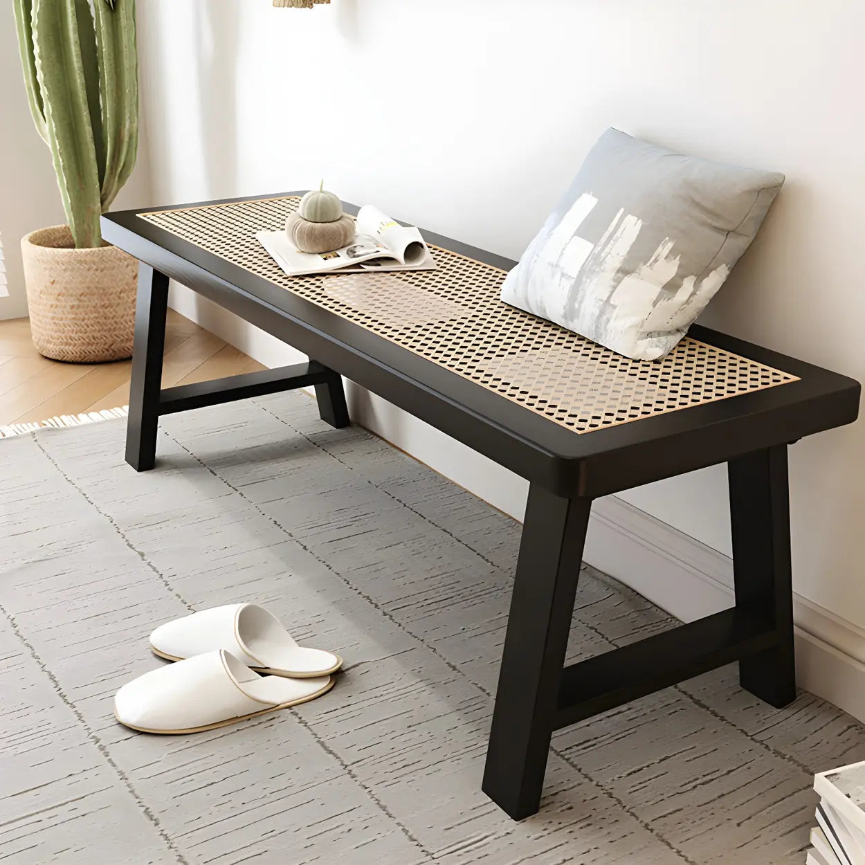 Black Bedroom Bench with Shoe Storage Image - 6