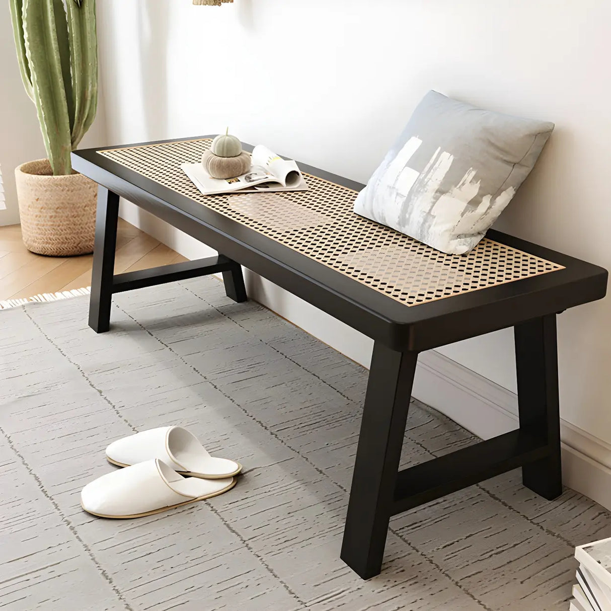 Black Bedroom Bench with Shoe Storage Image - 6