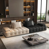 Black Beige Genuine Leather Pillow Back Sectional Image - 1