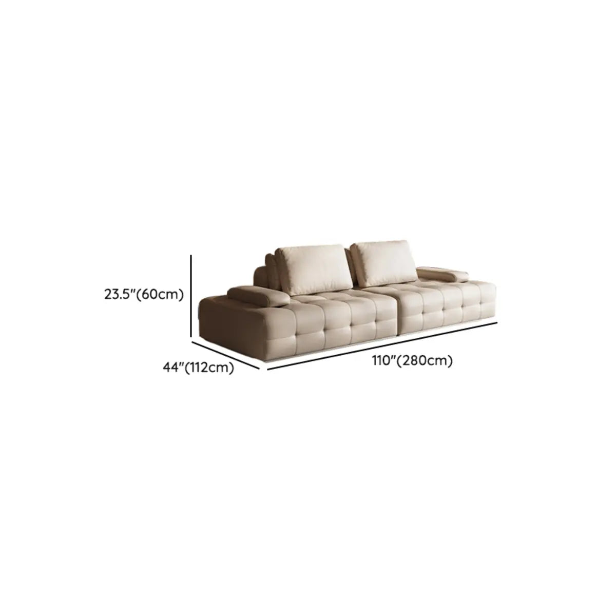 Black Beige Genuine Leather Pillow Back Sectional 