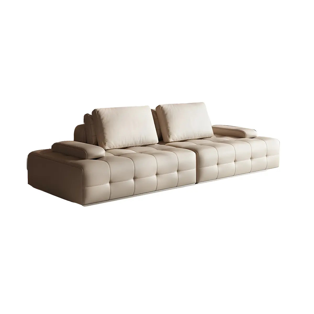 Black Beige Genuine Leather Pillow Back Sectional Image - 5