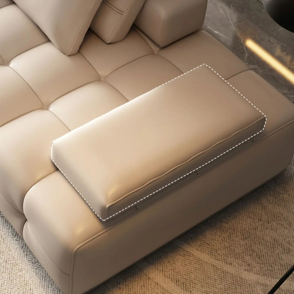 Black Beige Genuine Leather Pillow Back Sectional Image - 7