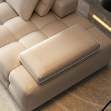 Black Beige Genuine Leather Pillow Back Sectional Image - 7