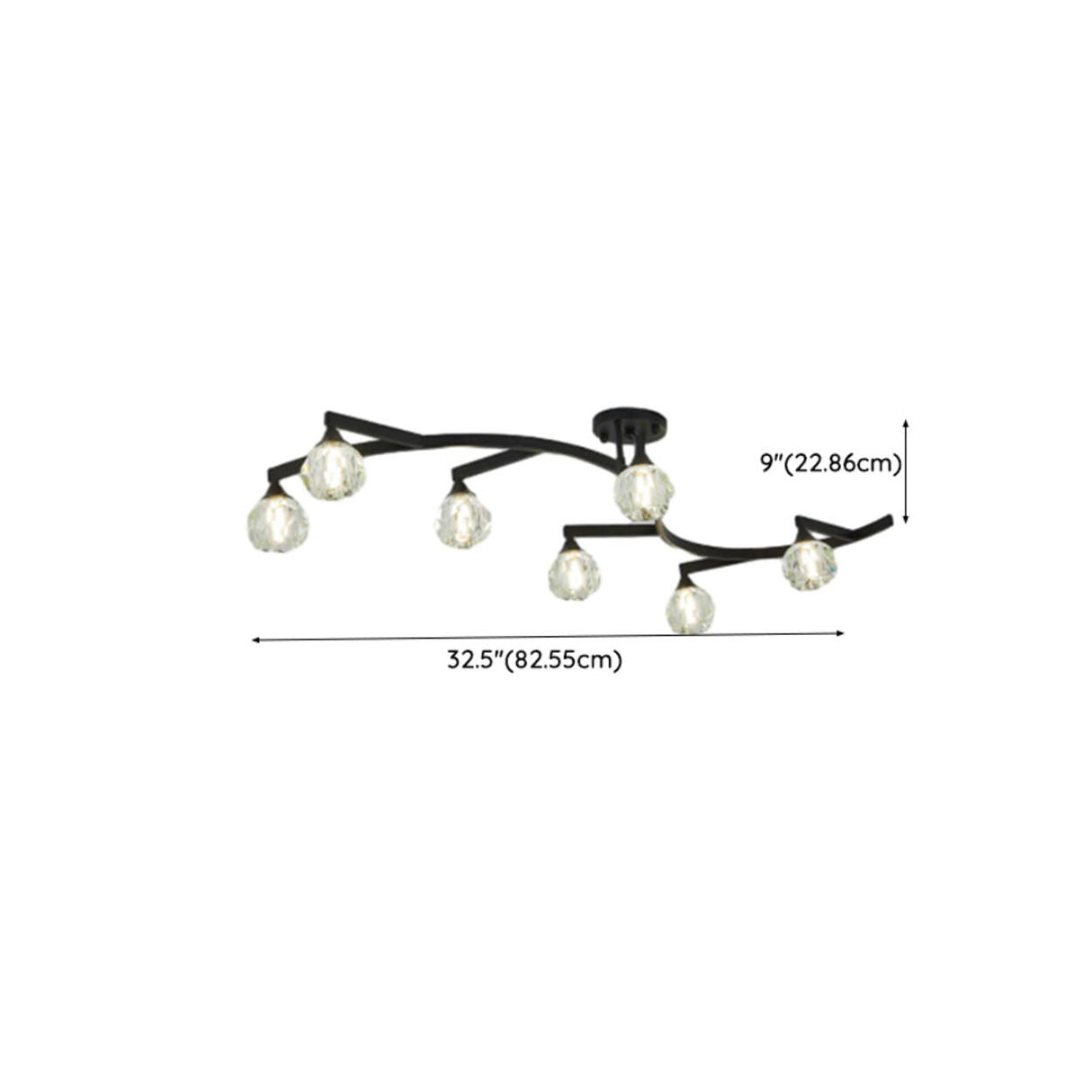 Black Branch Crystal Semi-Flush Mount Light 7-Light Image - 17