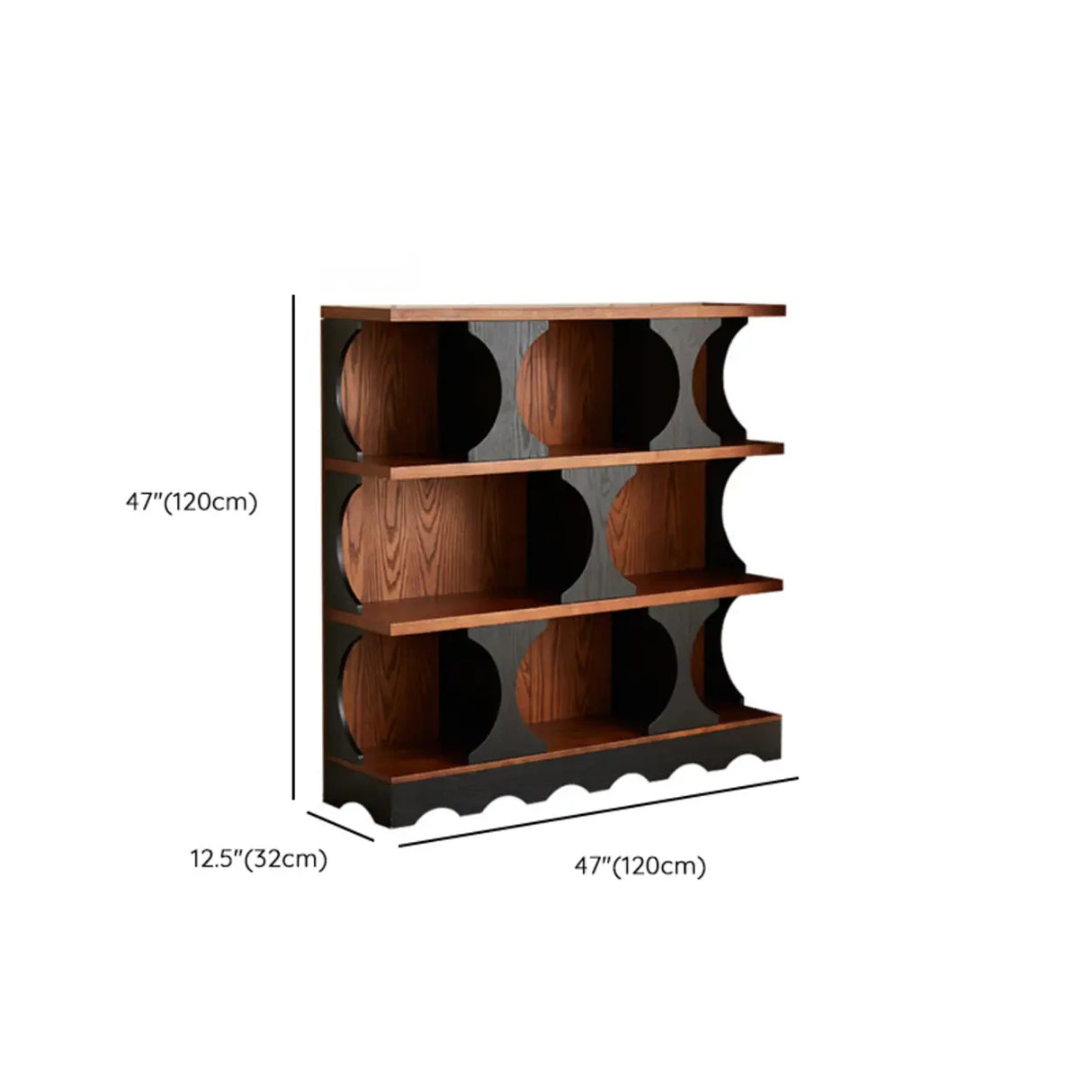 Black Brown Artistic Circular Open-Back Wide Bookcase 