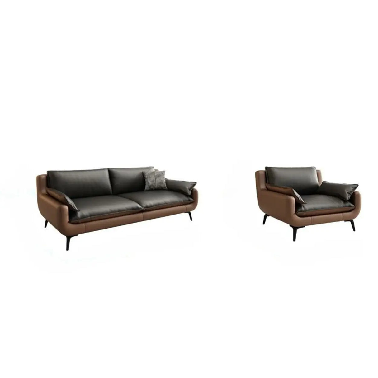 Black Brown Leather Upholstered Back Sofa with Legs Image - 10