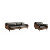 Black Brown Leather Upholstered Back Sofa with Legs Image - 11