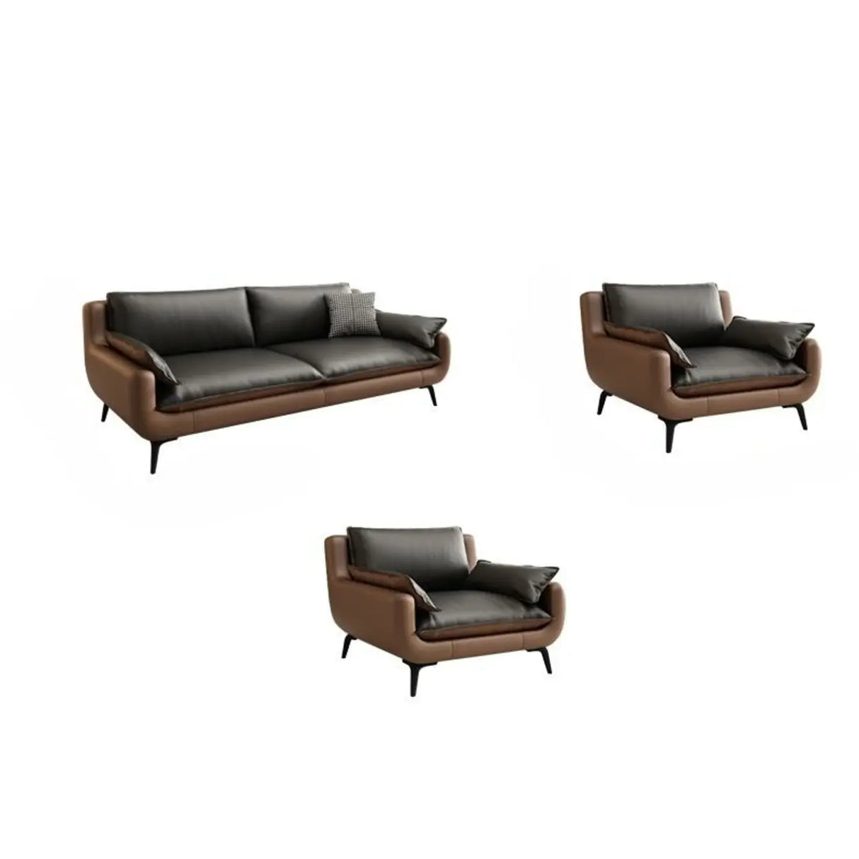 Black Brown Leather Upholstered Back Sofa with Legs Image - 13