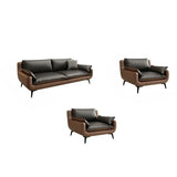 Black Brown Leather Upholstered Back Sofa with Legs Image - 13