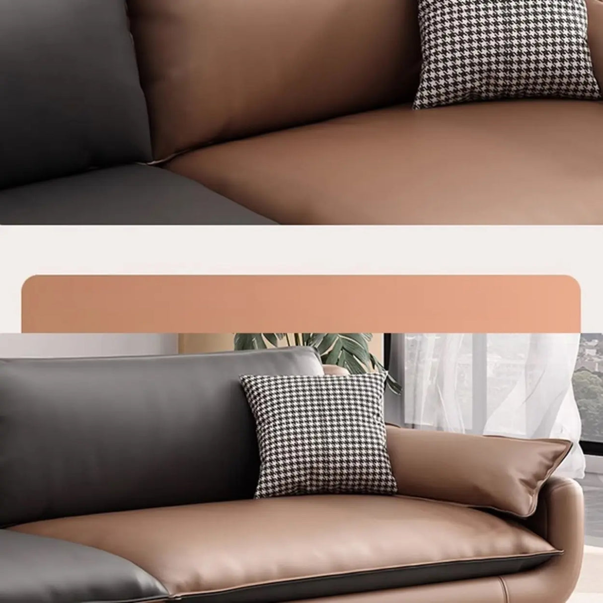 Black Brown Leather Upholstered Back Sofa with Legs Image - 14