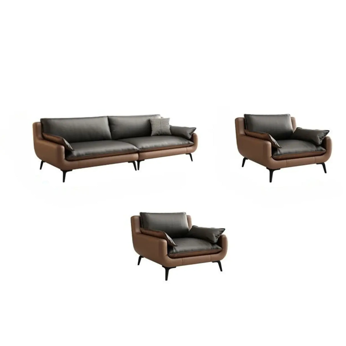 Black Brown Leather Upholstered Back Sofa with Legs Image - 16