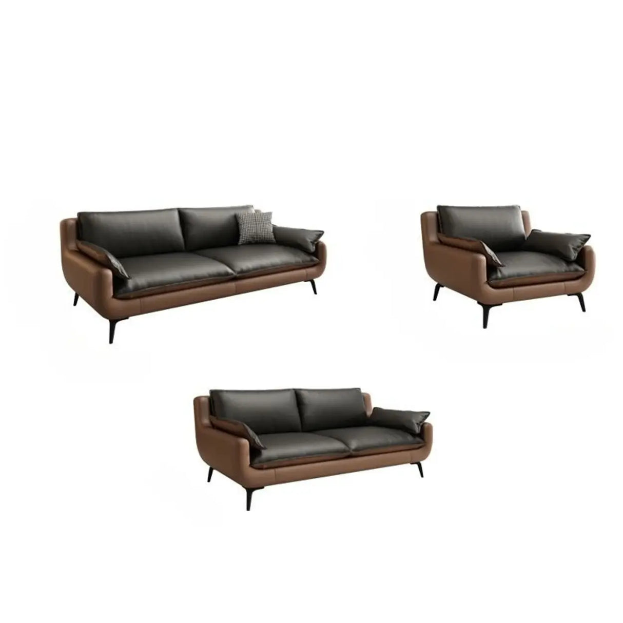 Black Brown Leather Upholstered Back Sofa with Legs Image - 17