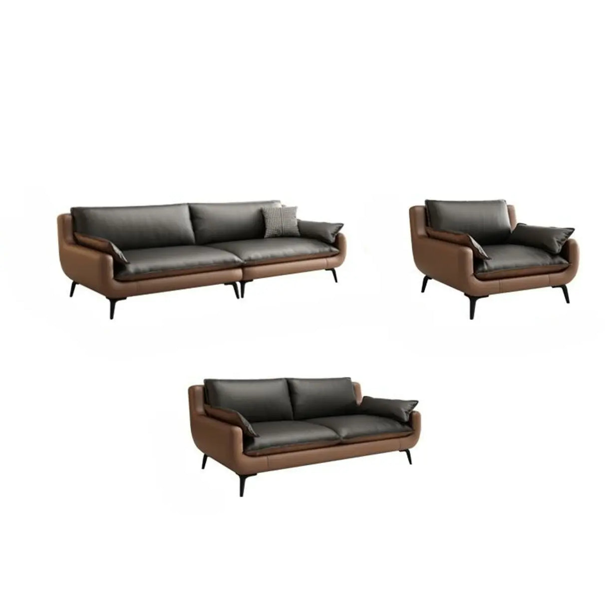 Black Brown Leather Upholstered Back Sofa with Legs Image - 18
