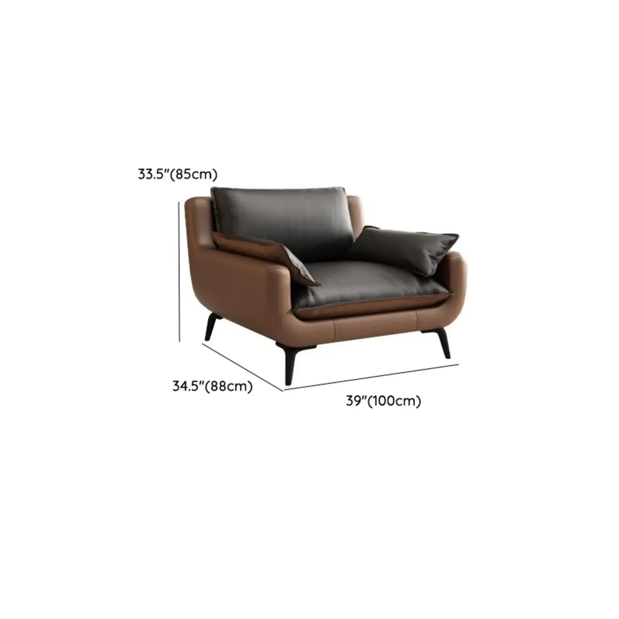 Black Brown Leather Upholstered Back Sofa with Legs 