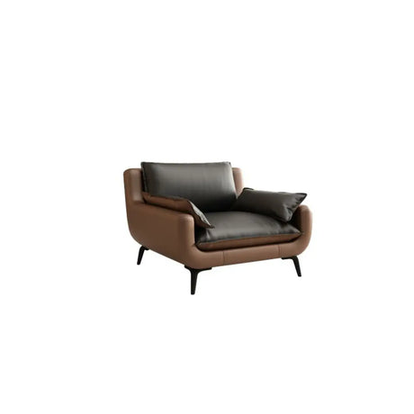 Black Brown Leather Upholstered Back Sofa with Legs Image - 2