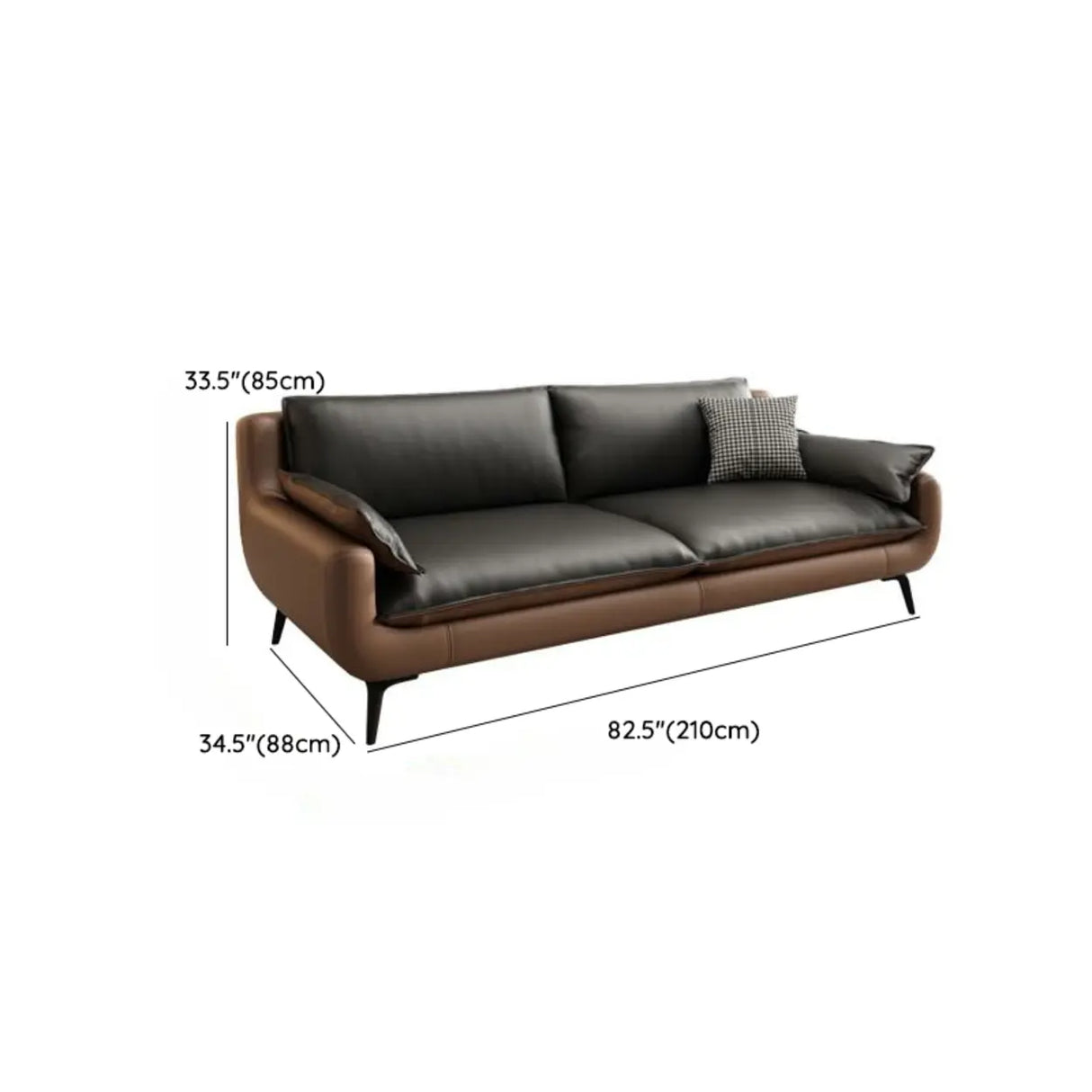 Black Brown Leather Upholstered Back Sofa with Legs Image - 21