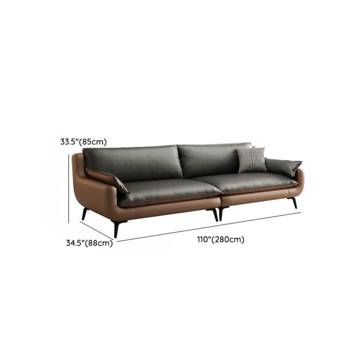 Black Brown Leather Upholstered Back Sofa with Legs Image - 22