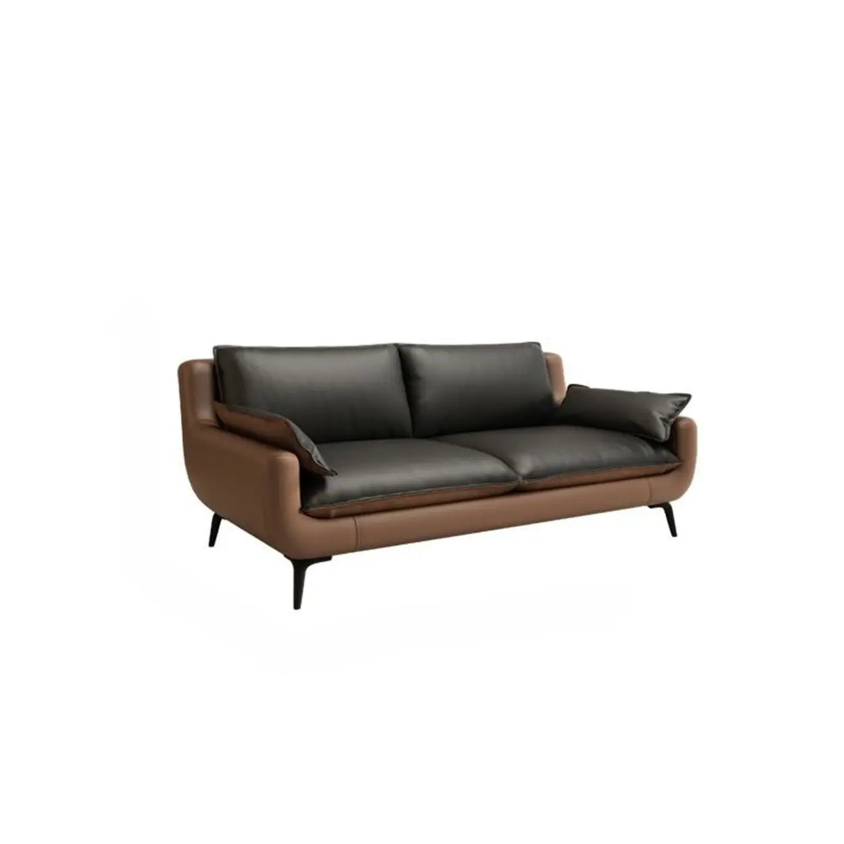 Black Brown Leather Upholstered Back Sofa with Legs Image - 3
