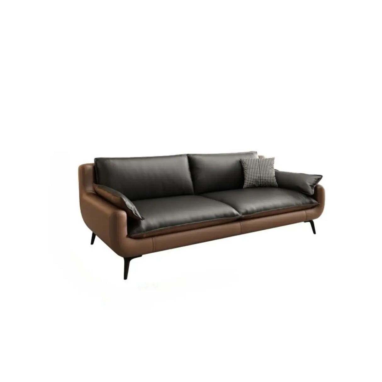 Black Brown Leather Upholstered Back Sofa with Legs Image - 5