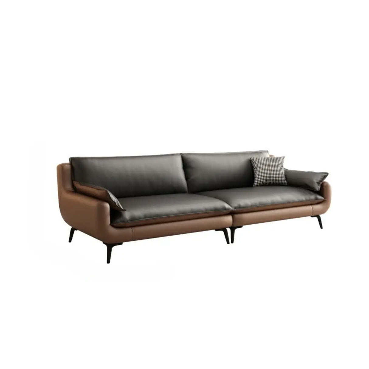Black Brown Leather Upholstered Back Sofa with Legs Image - 7