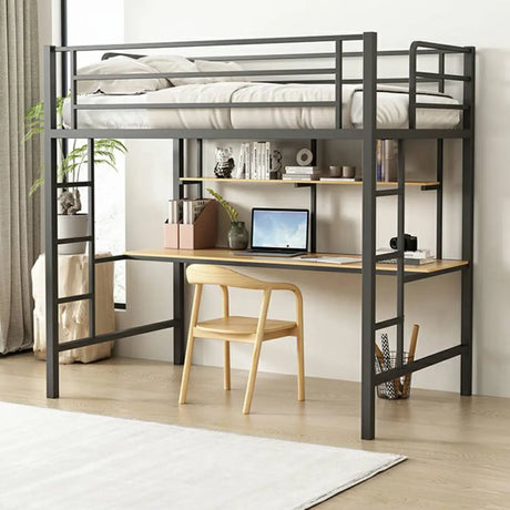 Black Bunk Metal Space-Saving Study Bed with Guardrail Image - 1