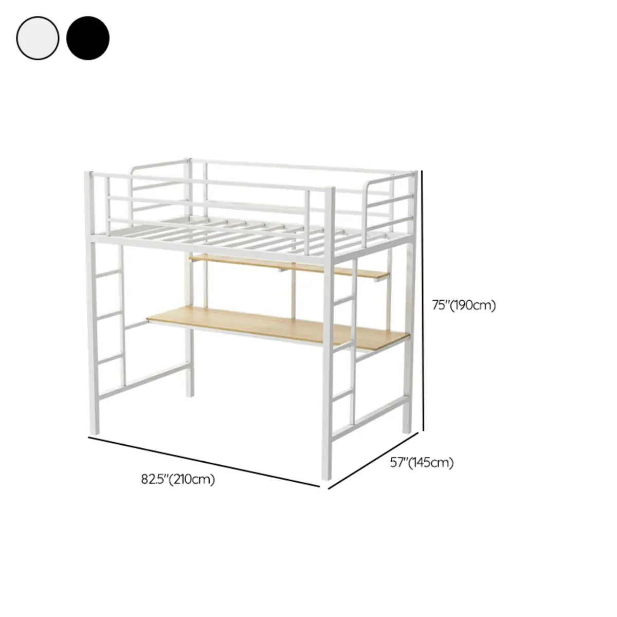 Black Bunk Metal Space-Saving Study Bed with Guardrail 