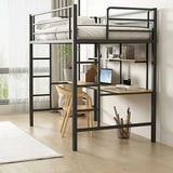 Black Bunk Metal Space-Saving Study Bed with Guardrail Image - 4