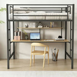 Black Bunk Metal Space-Saving Study Bed with Guardrail Image - 5