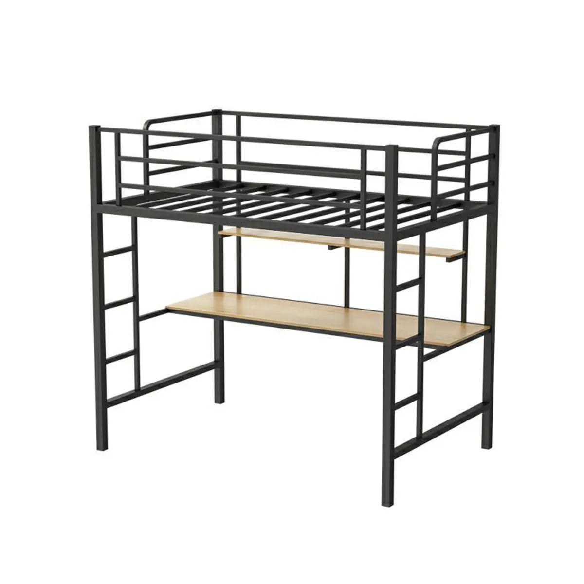 Black Bunk Metal Space-Saving Study Bed with Guardrail Image - 6
