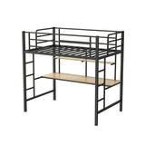 Black Bunk Metal Space-Saving Study Bed with Guardrail Image - 6