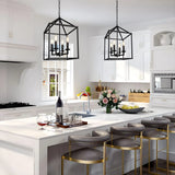 Black Cage Chain Metal 3-Light Small Foyer Chandelier Image - 1