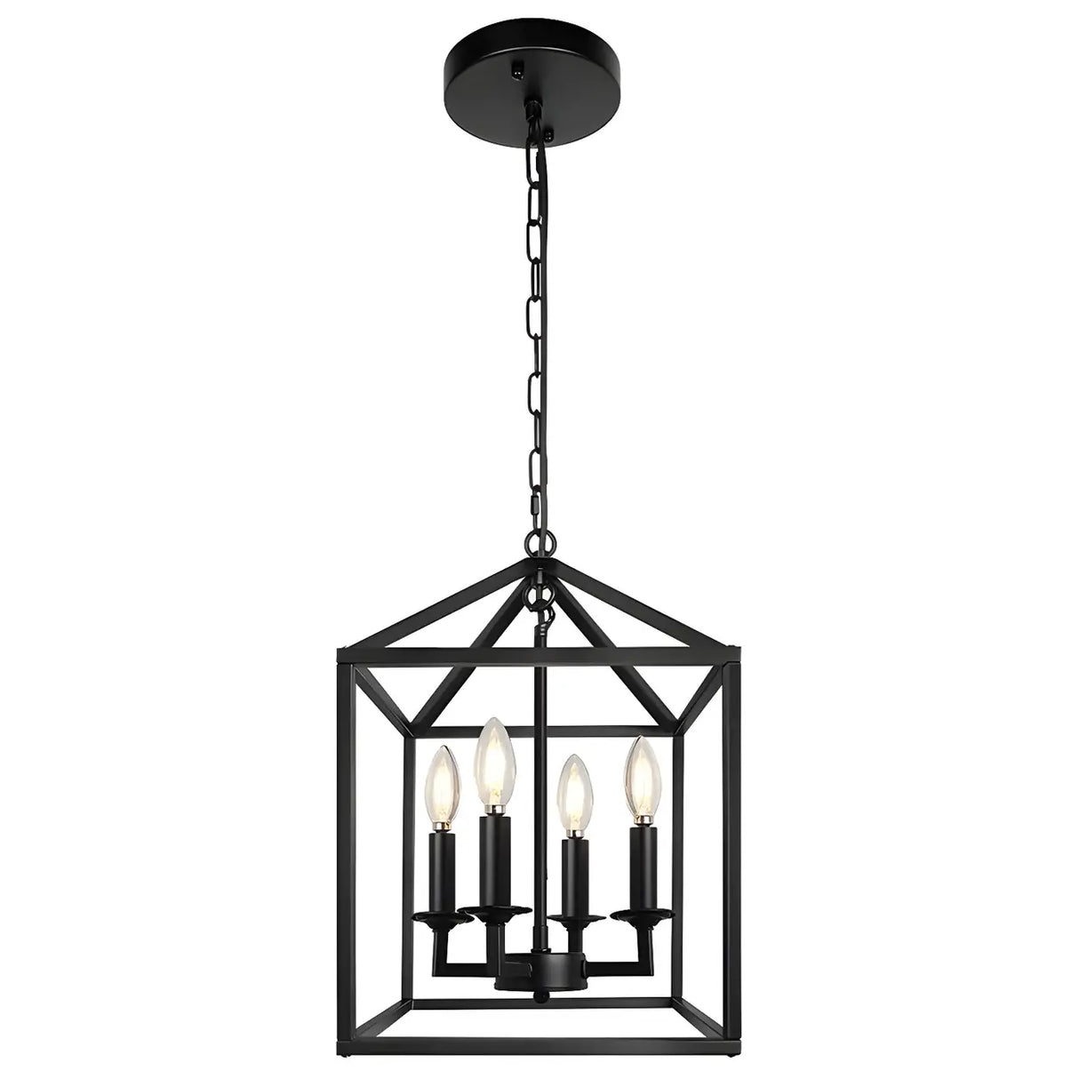 Black Cage Chain Metal 3-Light Small Foyer Chandelier Image - 3