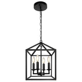 Black Cage Chain Metal 3-Light Small Foyer Chandelier Image - 3