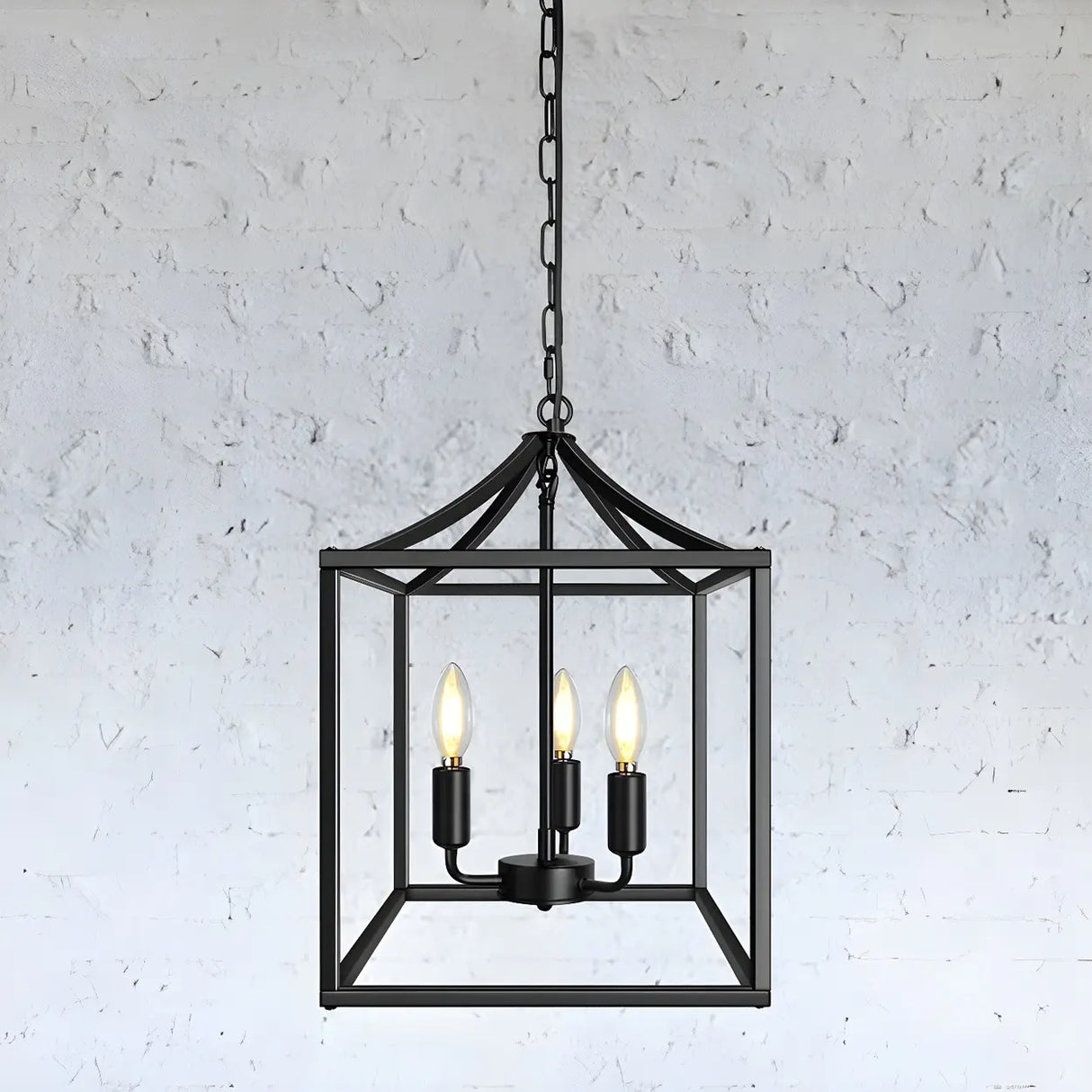 Black Cage Chain Metal 3-Light Small Foyer Chandelier Image - 4