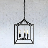 Black Cage Chain Metal 3-Light Small Foyer Chandelier Image - 4