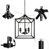 Black Cage Chain Metal 3-Light Small Foyer Chandelier Image - 5