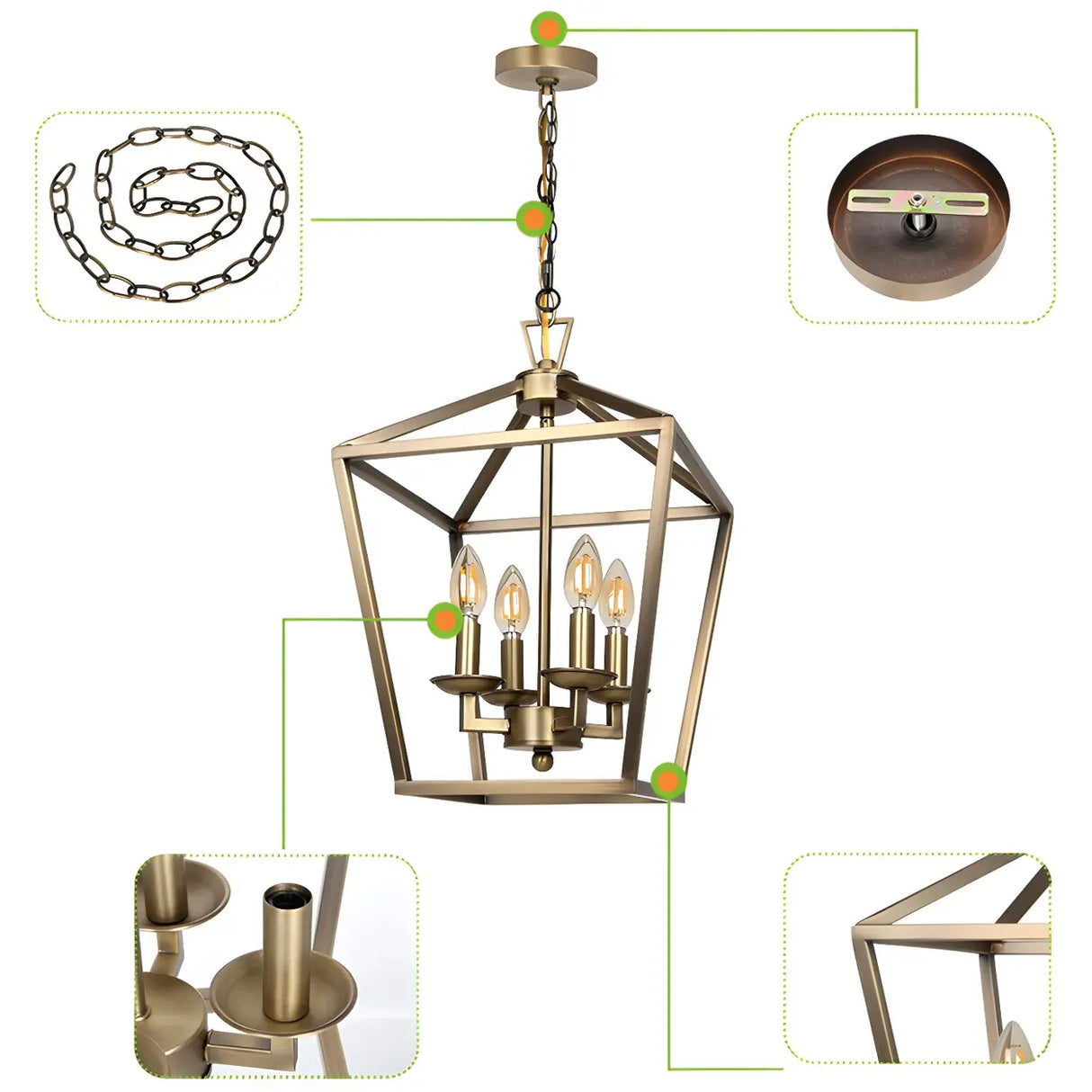 Black Cage Chain Metal 3-Light Small Foyer Chandelier Image - 6