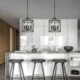 Black Cage Chain Metal 3-Light Small Foyer Chandelier Image - 8