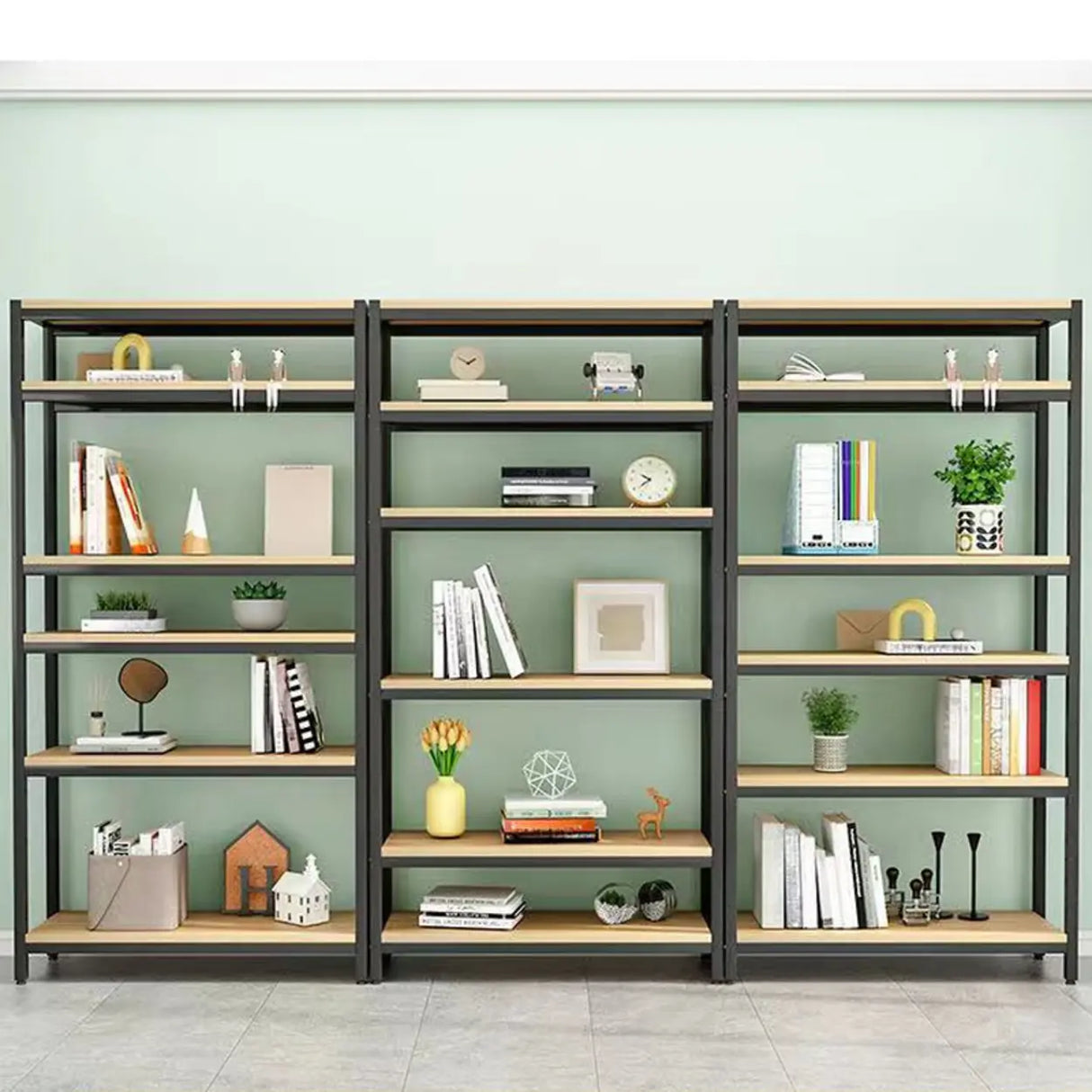 Black Casual Vertical Steel Frame Display Bookcase Image - 2