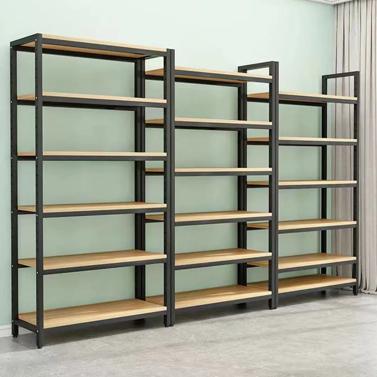 Black Casual Vertical Steel Frame Display Bookcase Image - 3