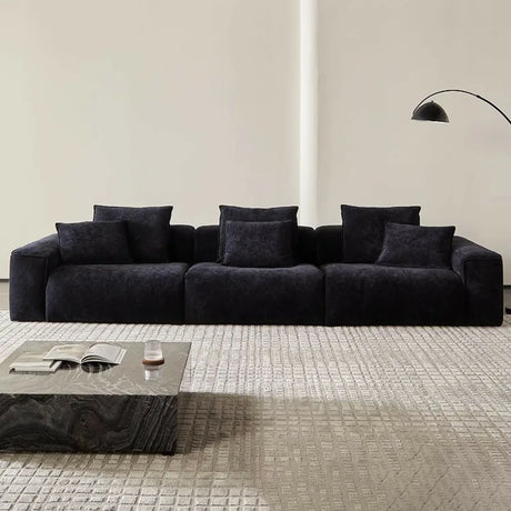 Black Chenille Square Arm Concealed Support Sofa Image - 1