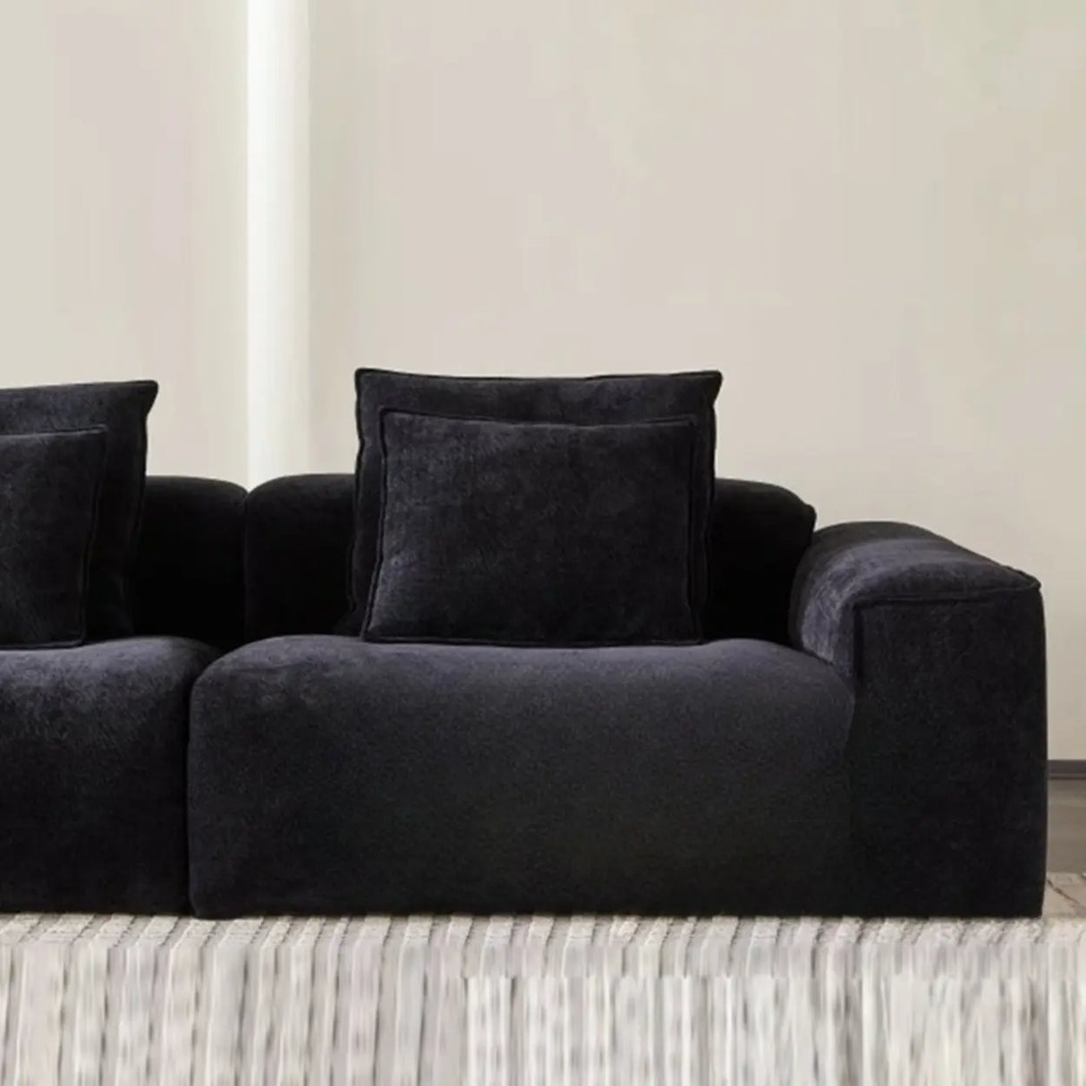Black Chenille Square Arm Concealed Support Sofa Image - 11