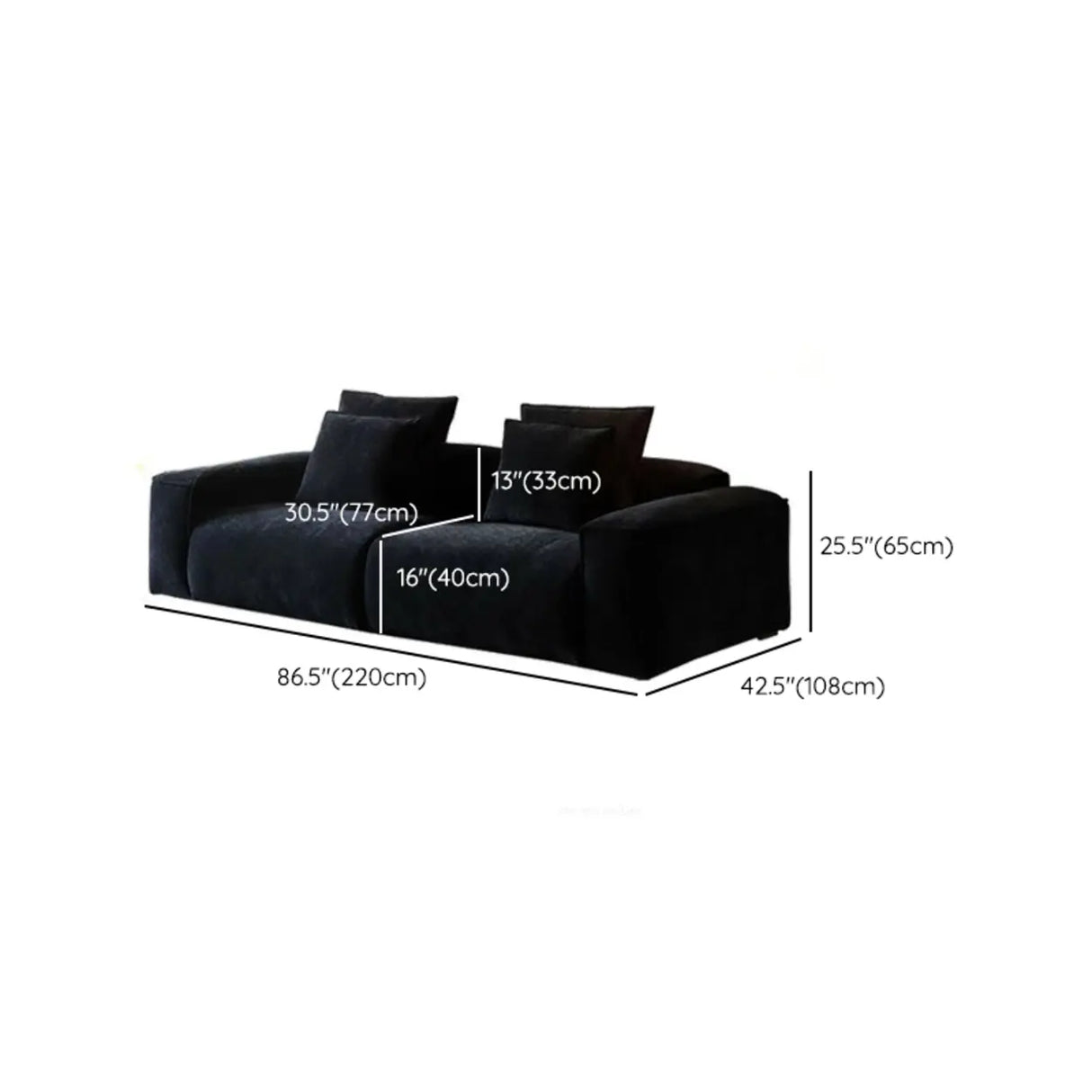 Black Chenille Square Arm Concealed Support Sofa 