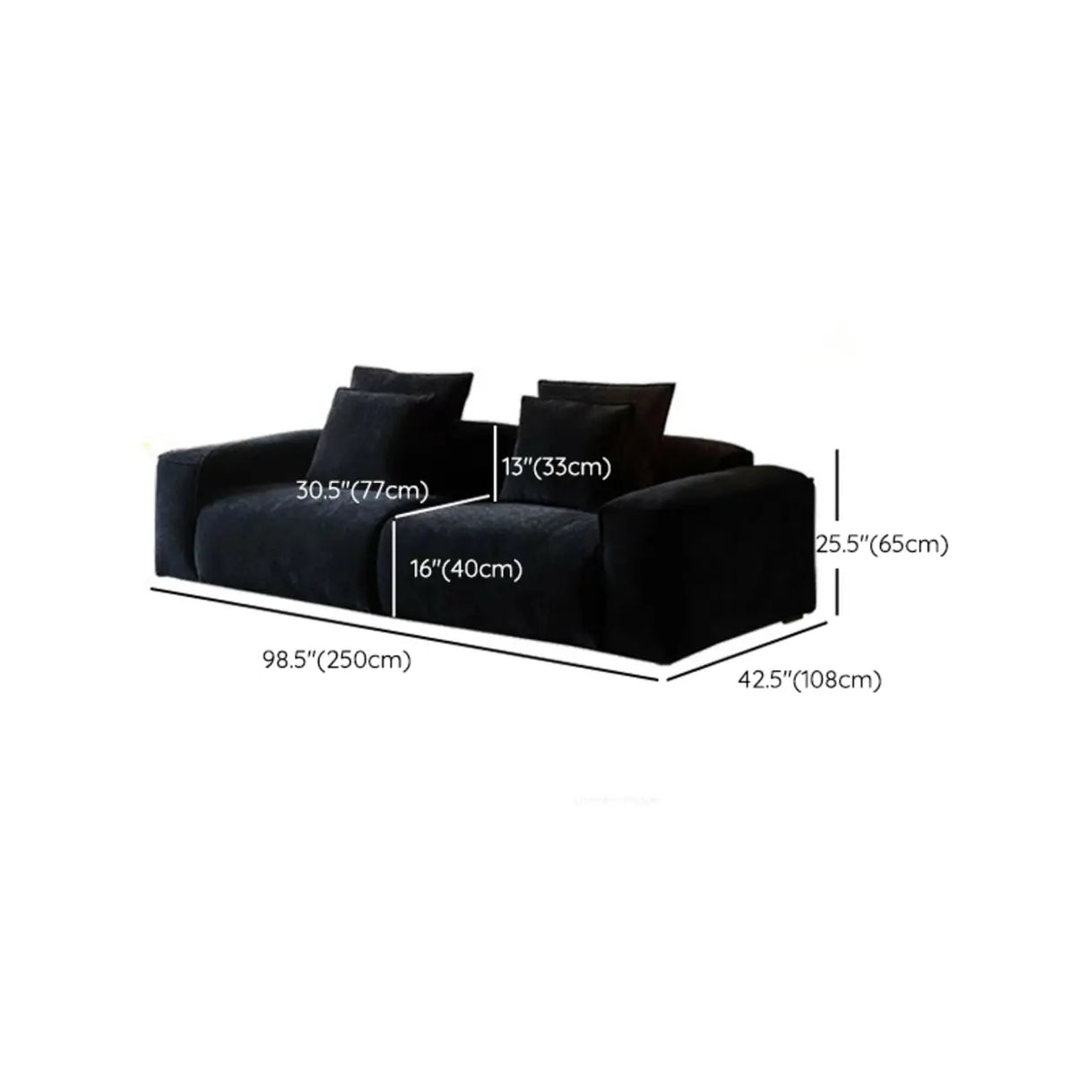 Black Chenille Square Arm Concealed Support Sofa Image - 15