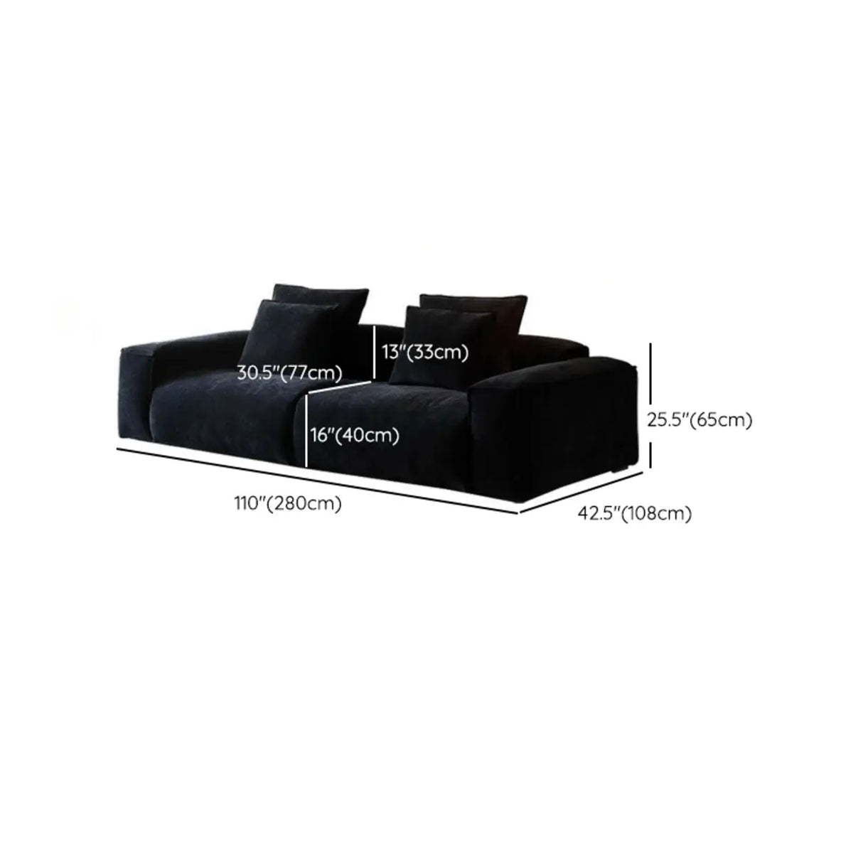 Black Chenille Square Arm Concealed Support Sofa Image - 16