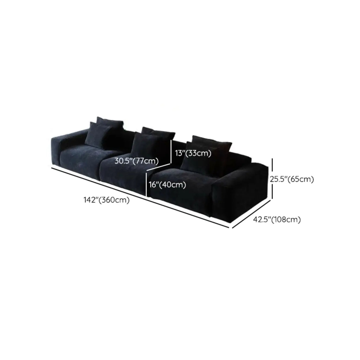 Black Chenille Square Arm Concealed Support Sofa Image - 19