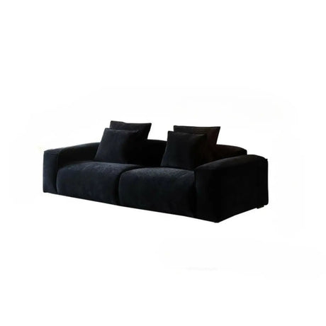 Black Chenille Square Arm Concealed Support Sofa Image - 2