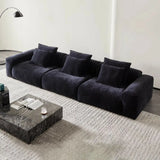 Black Chenille Square Arm Concealed Support Sofa Image - 4